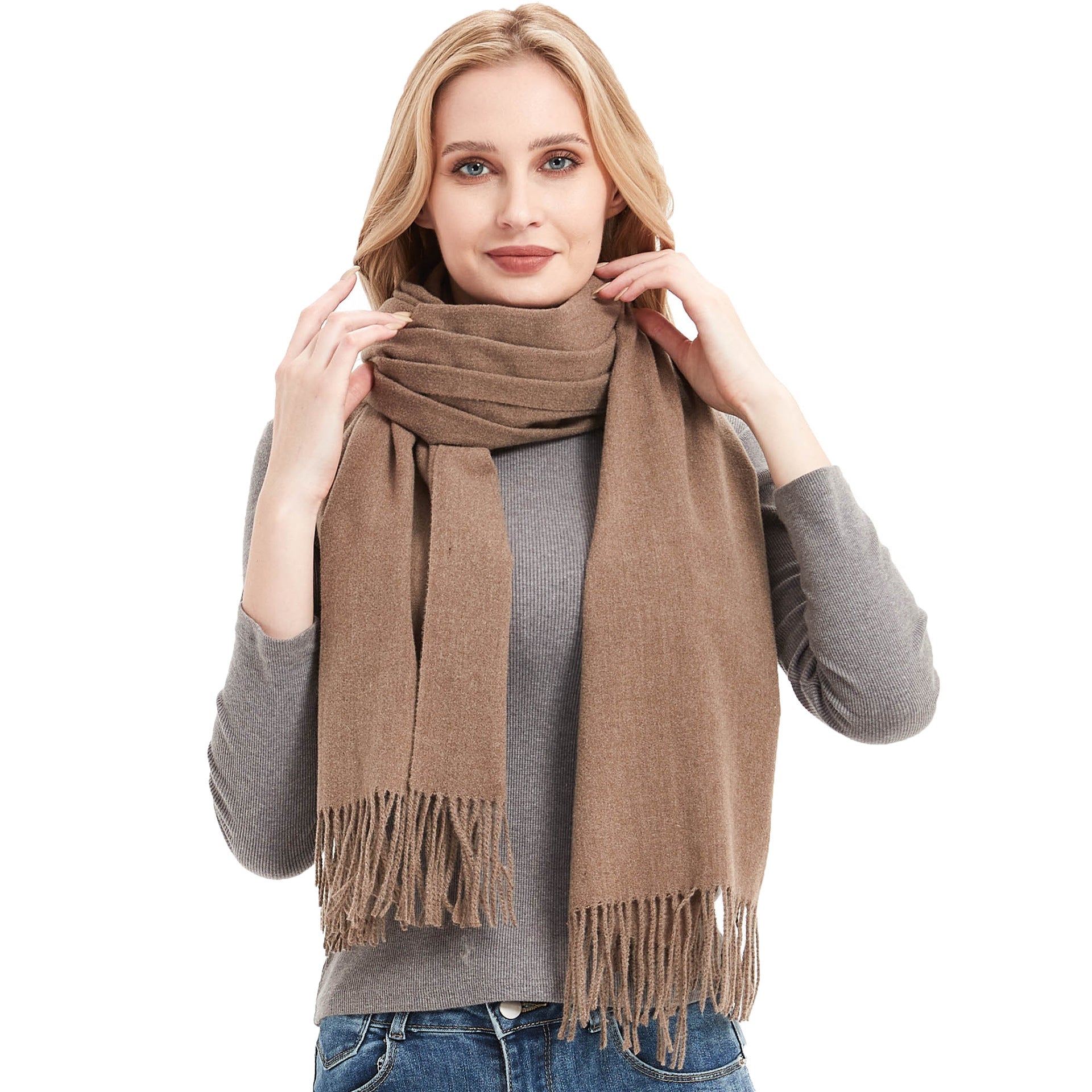 New Autumn Winter Fullpolyester Tassel Solidcolored Versatile Scarf