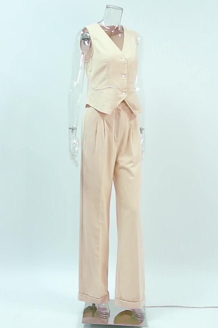 Cotton Linen Sleeveless Vest Suit