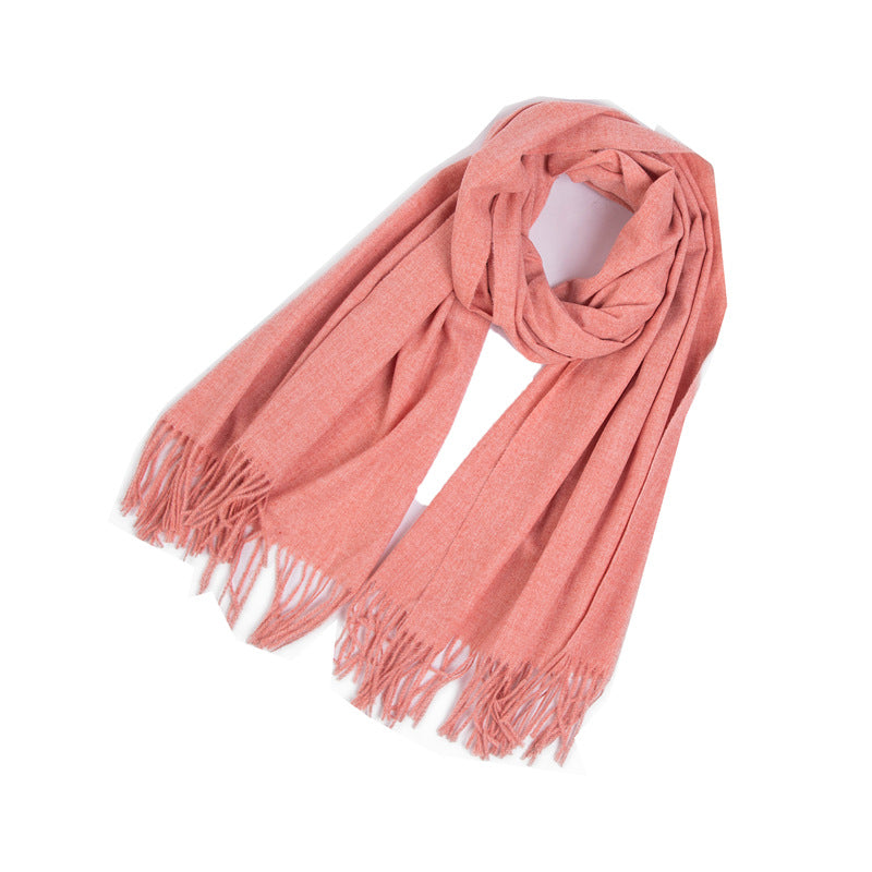 New Autumn Winter Fullpolyester Tassel Solidcolored Versatile Scarf