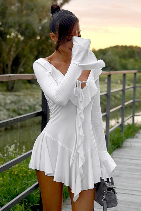 Sienna Charm Ruffled Bell Sleeve Mini Dress