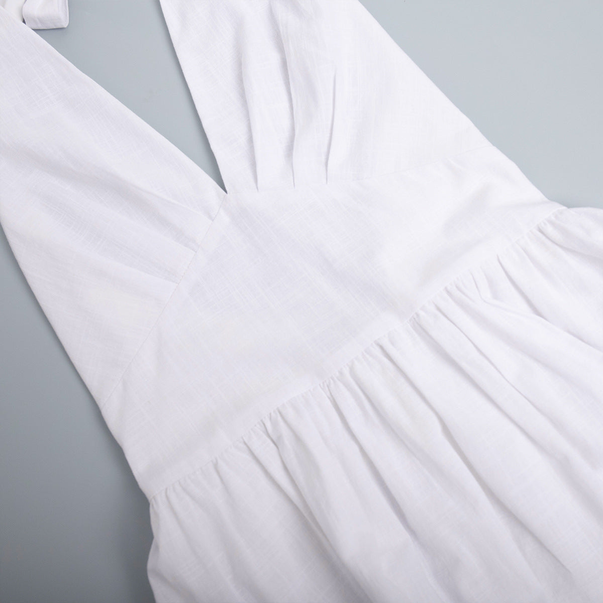 Cotton Waist V-Veck Tie-Down Dress