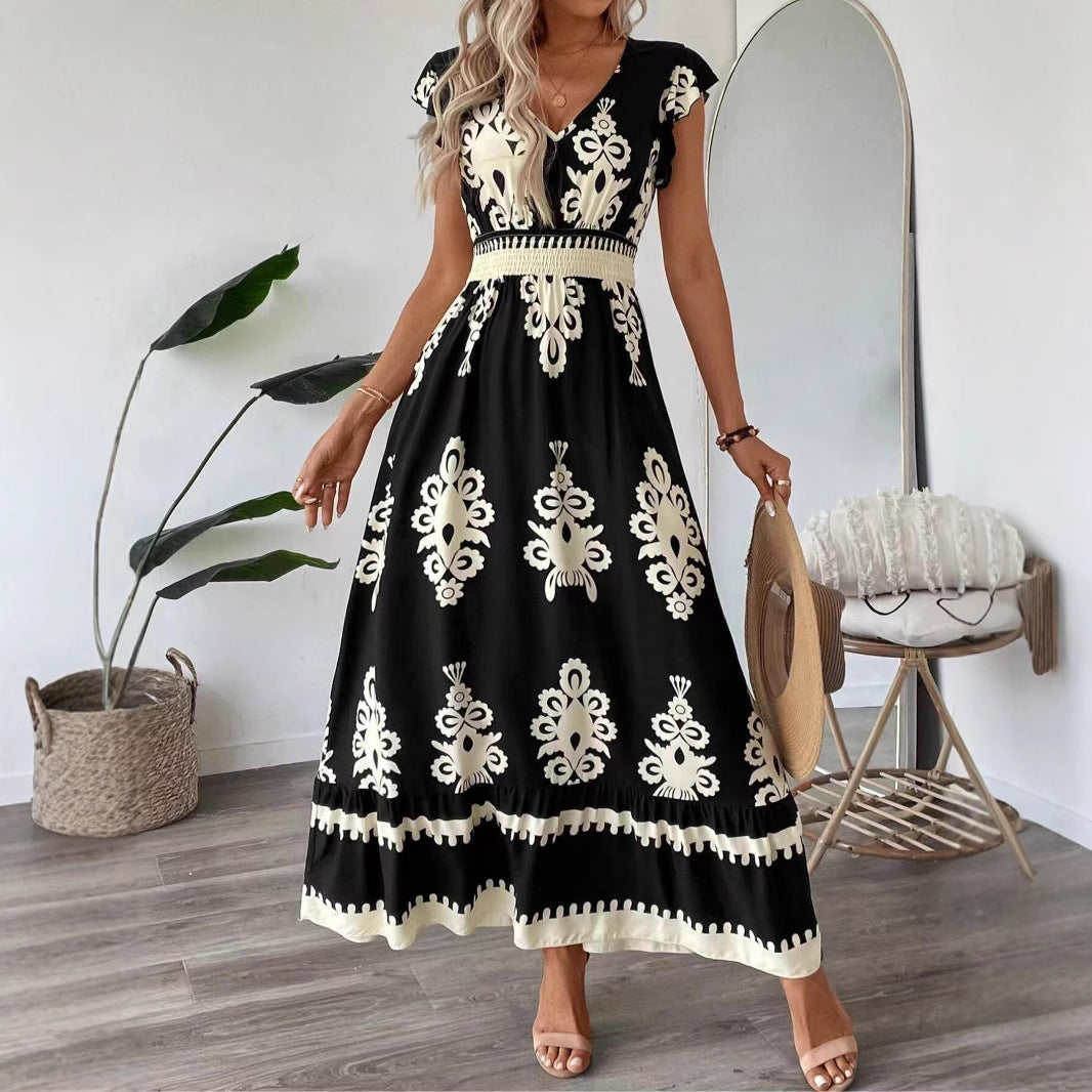 Aurora Minimalist Women's Embroidered V Neck Maxi Dress Elevated Occasion Wear