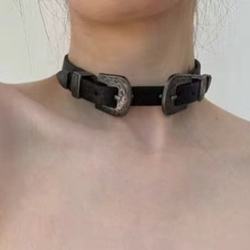 Vintage Metal Leather Y2K Punk Cool Genderneutral Choker Necklace
