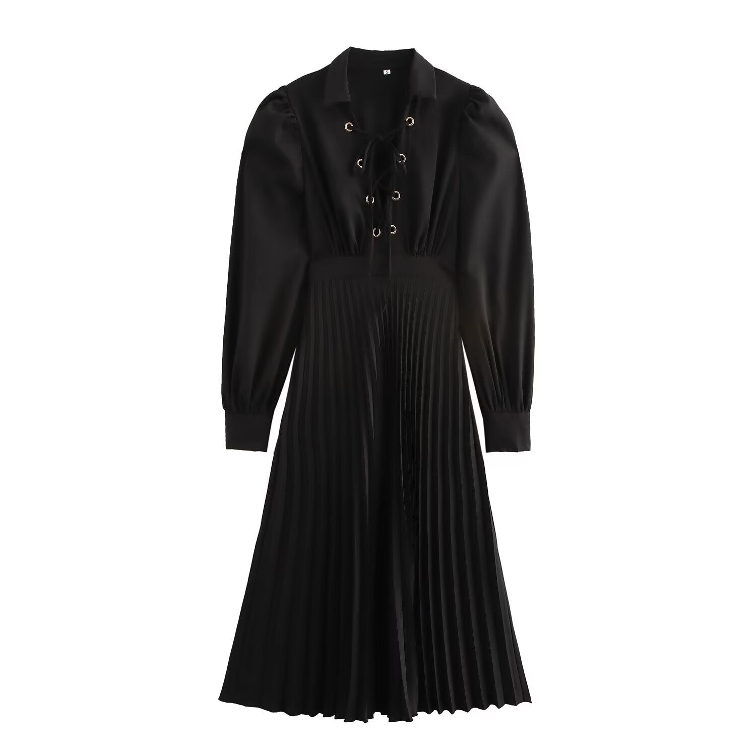 Lace-Up Pleated Midi Dress