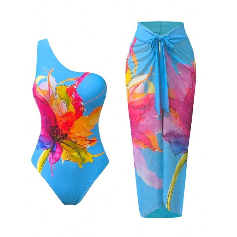 One Piece Two Piece Conservative Printed Swimsuit Women Bikini
