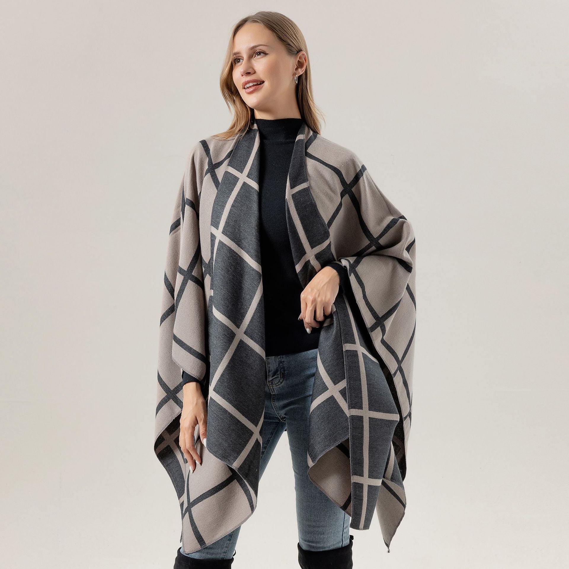 Bestselling Sidetied Plaid Split Cape Warm Crossborder Scarf
