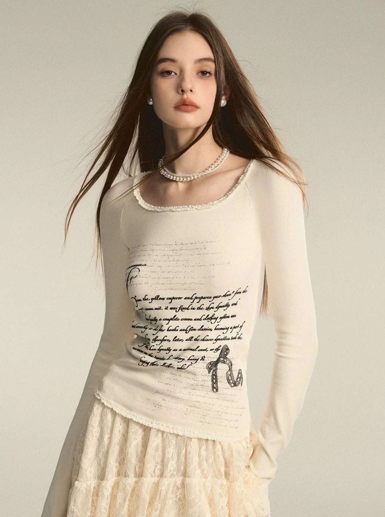 Print Square Neck Pure Desire Lace Base Top - chiclara
