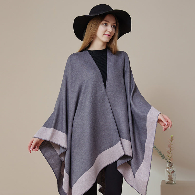 Plaincolored Doublesided Cape Autumn Winter Simple Scarf