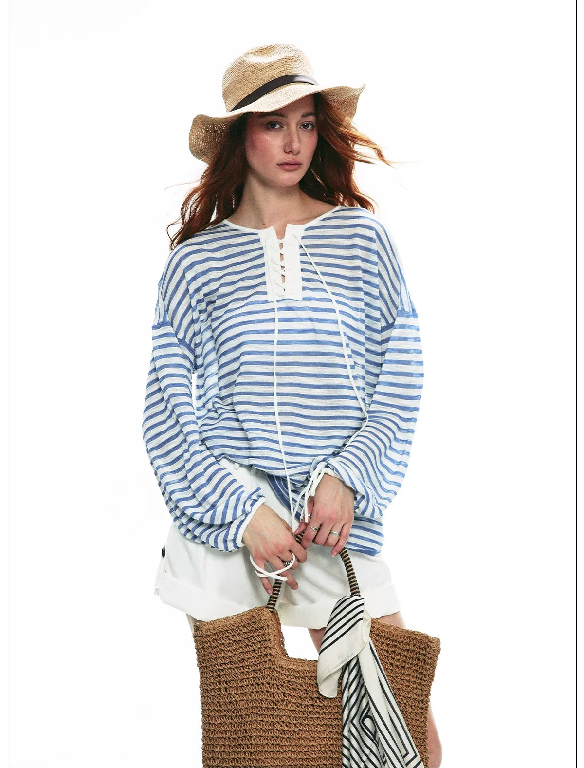 Nautical Lace-Up Striped Top