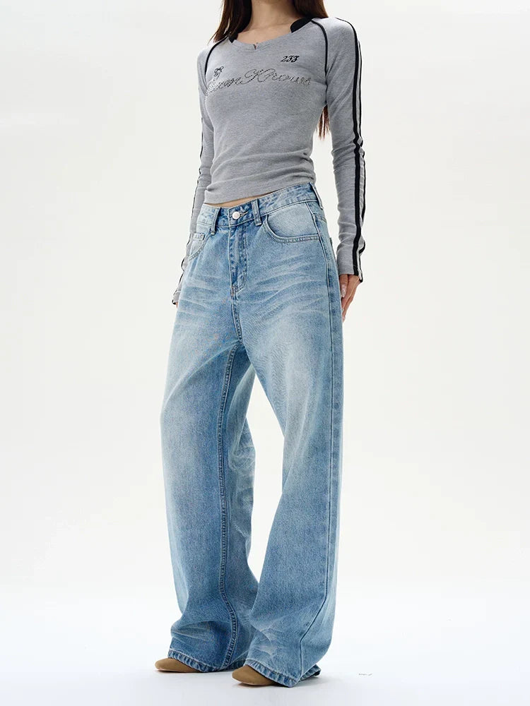 Light Wash Mid-Rise Wide-Leg Jeans