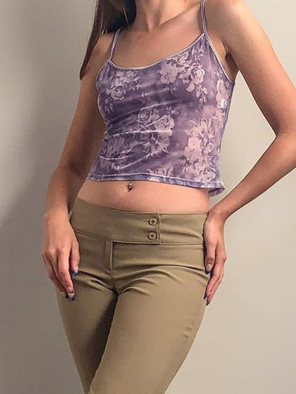 Sleeveless Print Sling Backless Sexy Slim Top