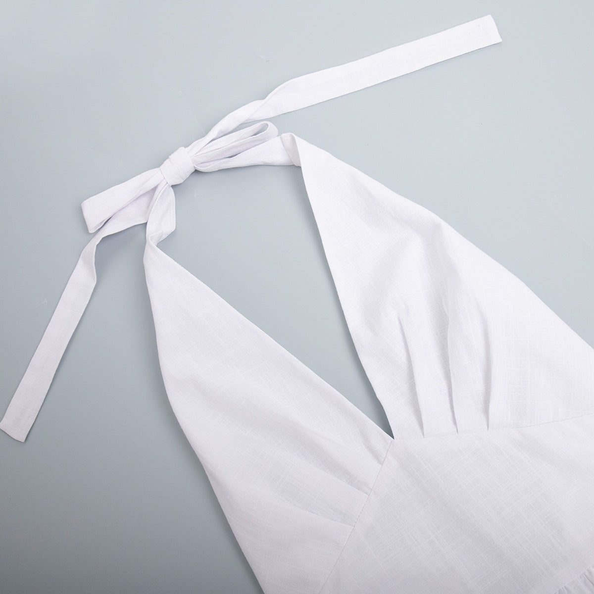 Cotton Waist V-Veck Tie-Down Dress