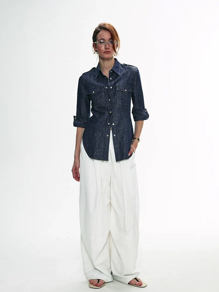 Military-Style Denim Shirt