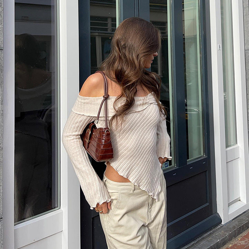 Fresh Soft Beige Off-Shoulder Top