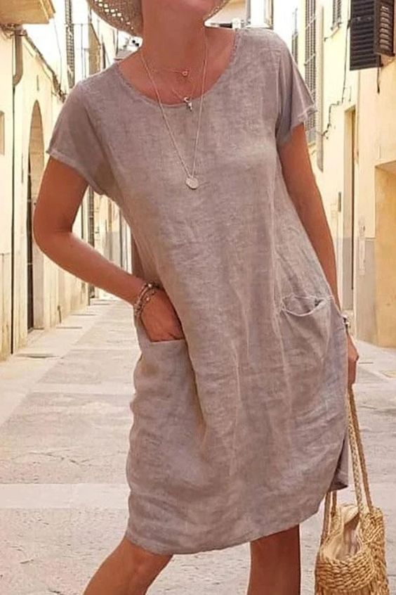 Berenice Timeless Elena Linen Casual Dress with Pockets Premium Wardrobe Essential
