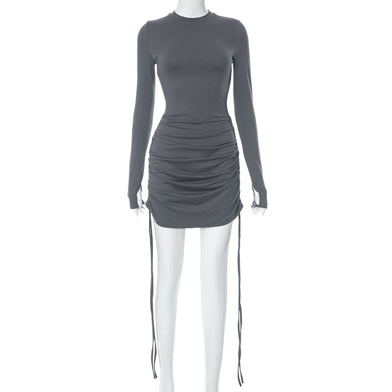 Long Sleeve Solid Color Short Dress