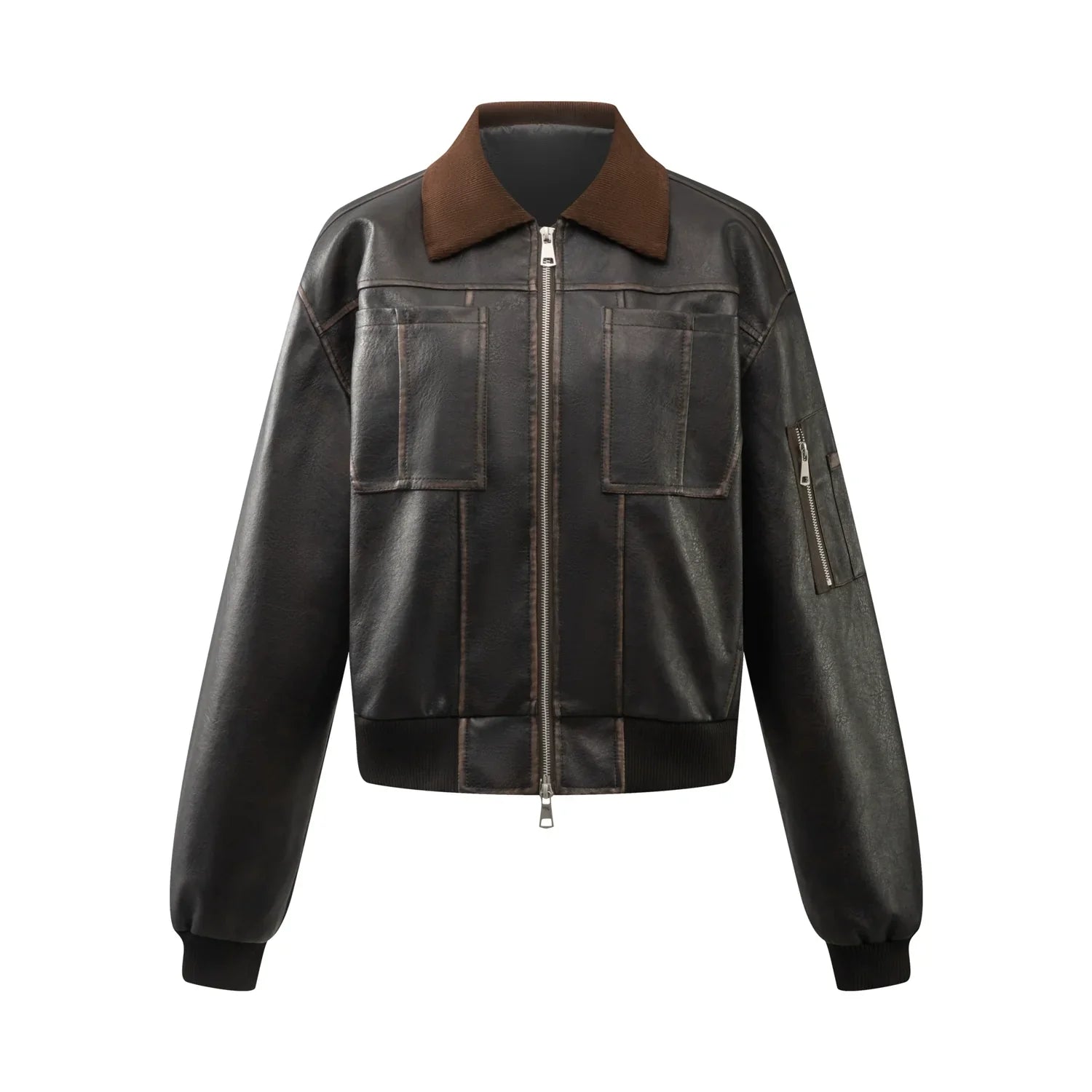 PU Leather Jacket with Lamb Wool Collar