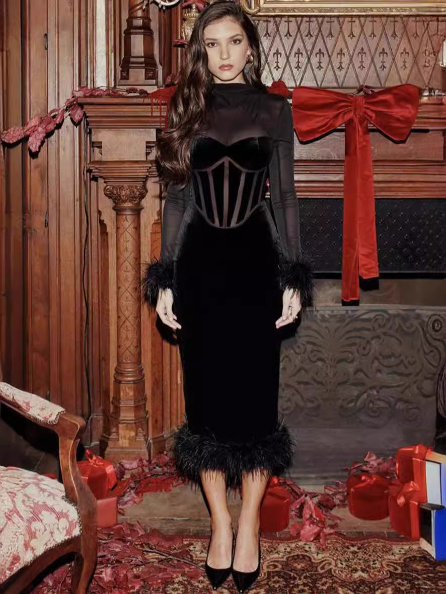 Charming Black See Through Velvet Dress