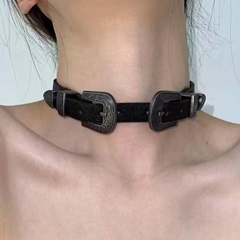 Vintage Metal Leather Y2K Punk Cool Genderneutral Choker Necklace