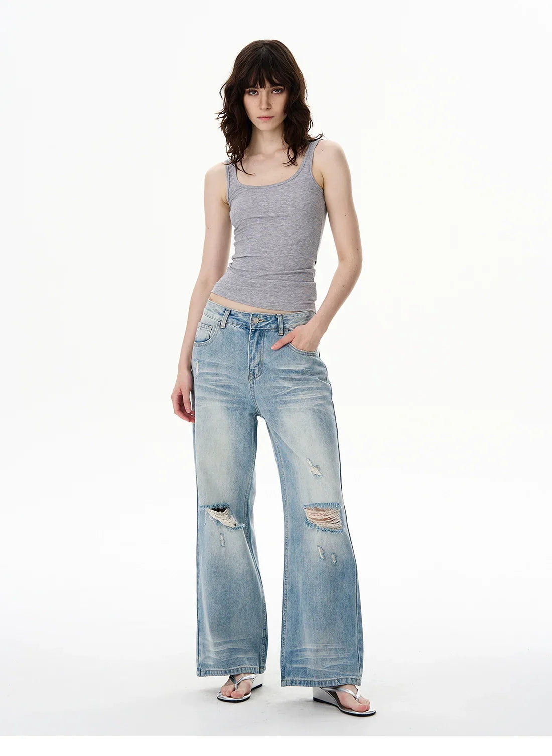 Light Wash Mid-Rise Wide-Leg Jeans
