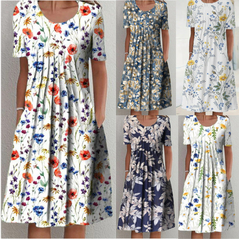 Jenni Statement Women's Floral Midi Dress with Pleated Design Boutique Collection
