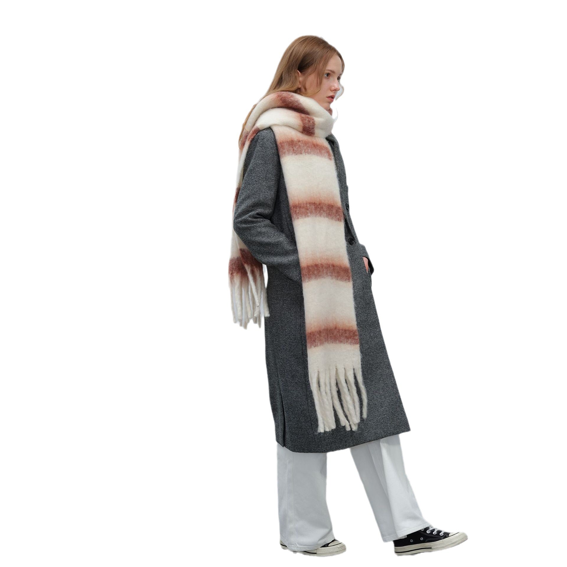 Thickened Warm Simple Striped Imitationmohair Plaid Scarf