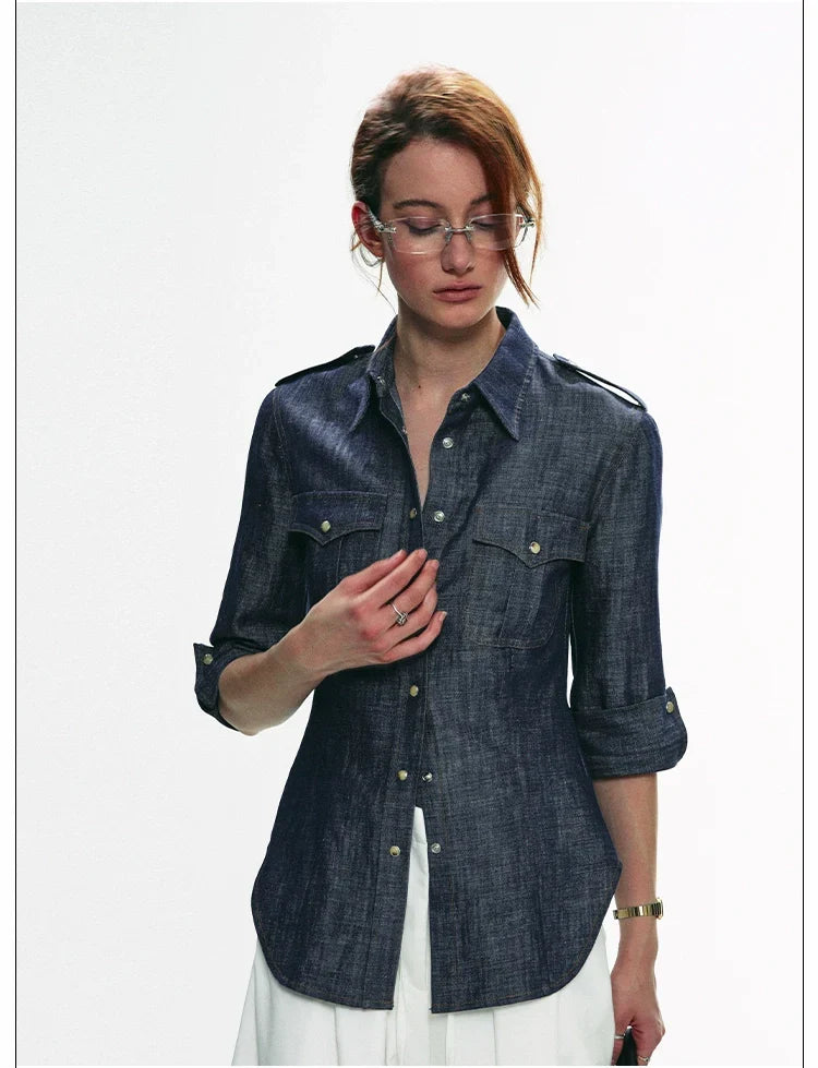 Military-Style Denim Shirt
