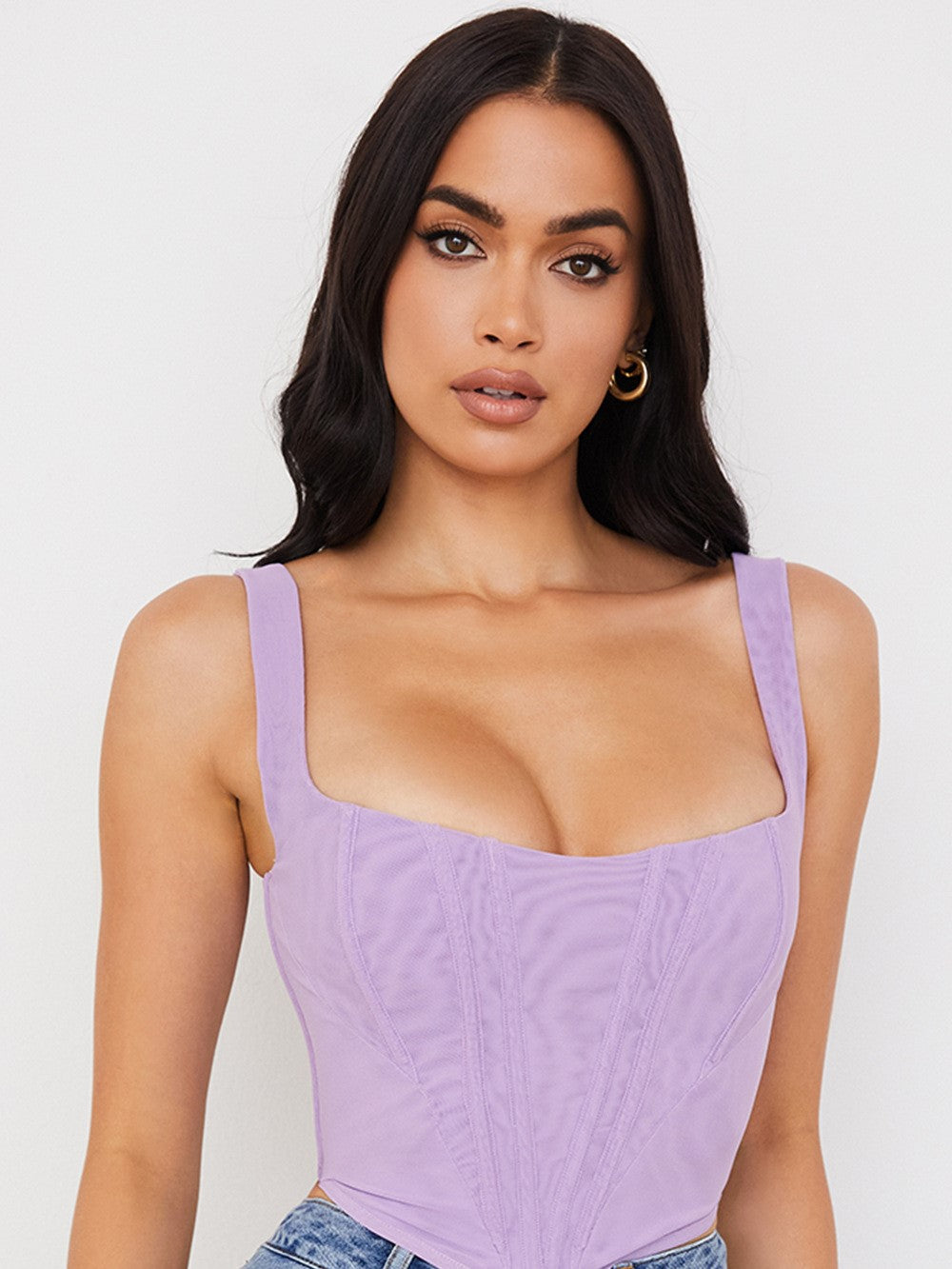 Fishbone Square Neck Cropped Navel Outer Sling Top