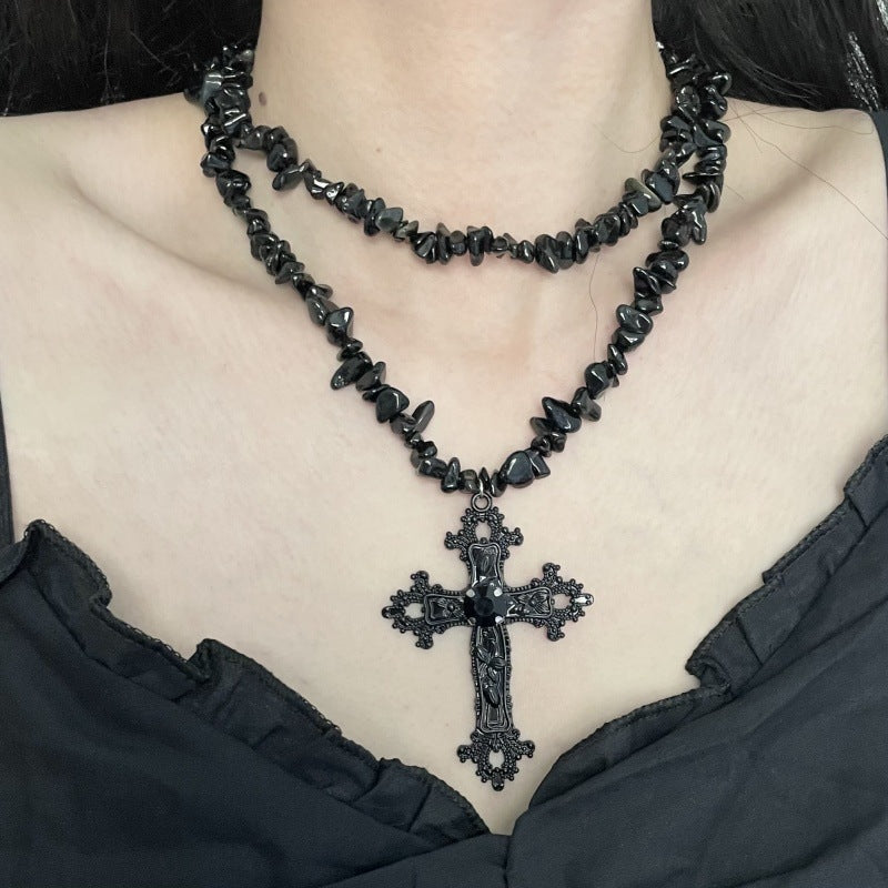 Diamond Cross Star Double Layer Hiphop Dark Necklace