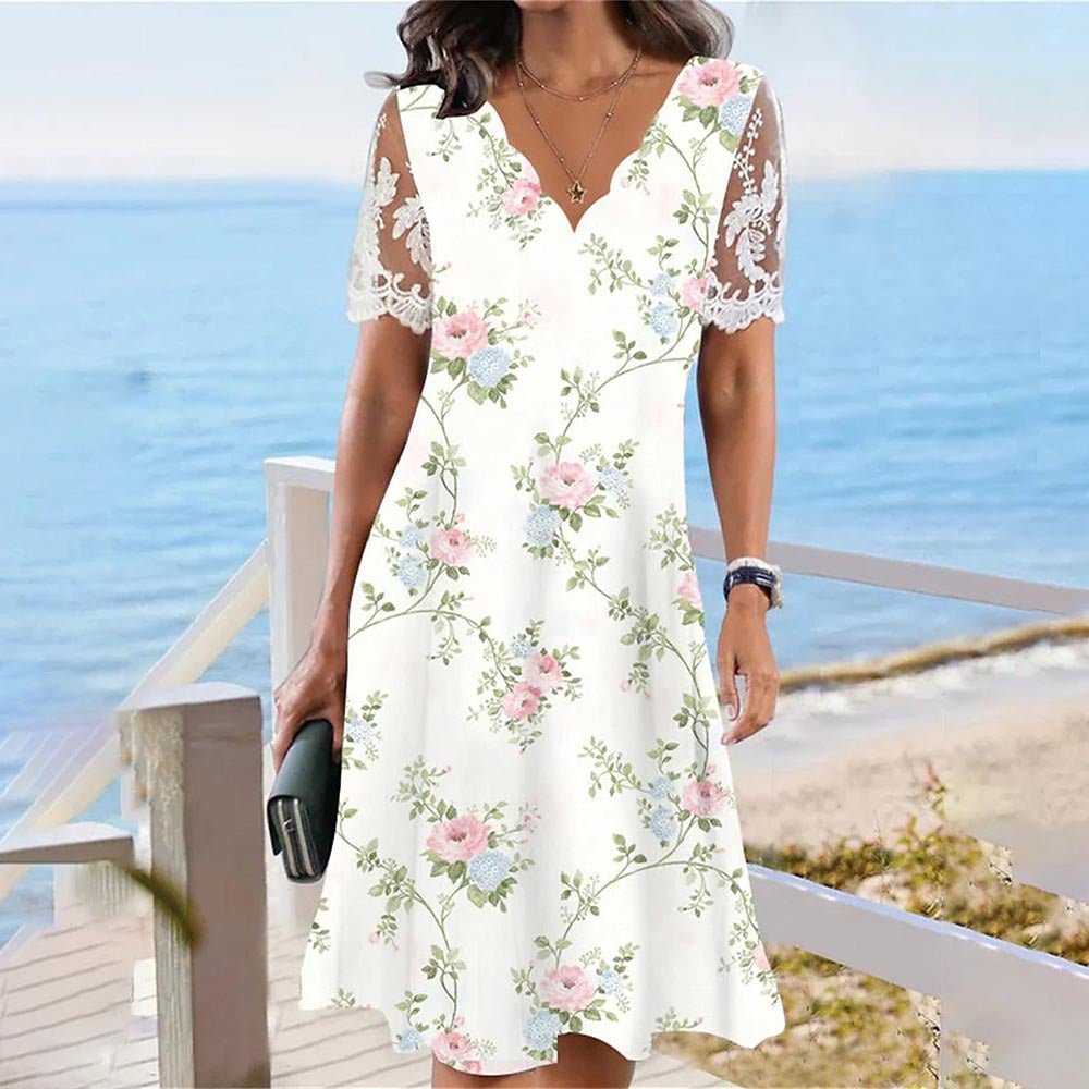Olga Exclusive Women's Floral Lace Sleeve a Line Dress Chic Silhouette Collection