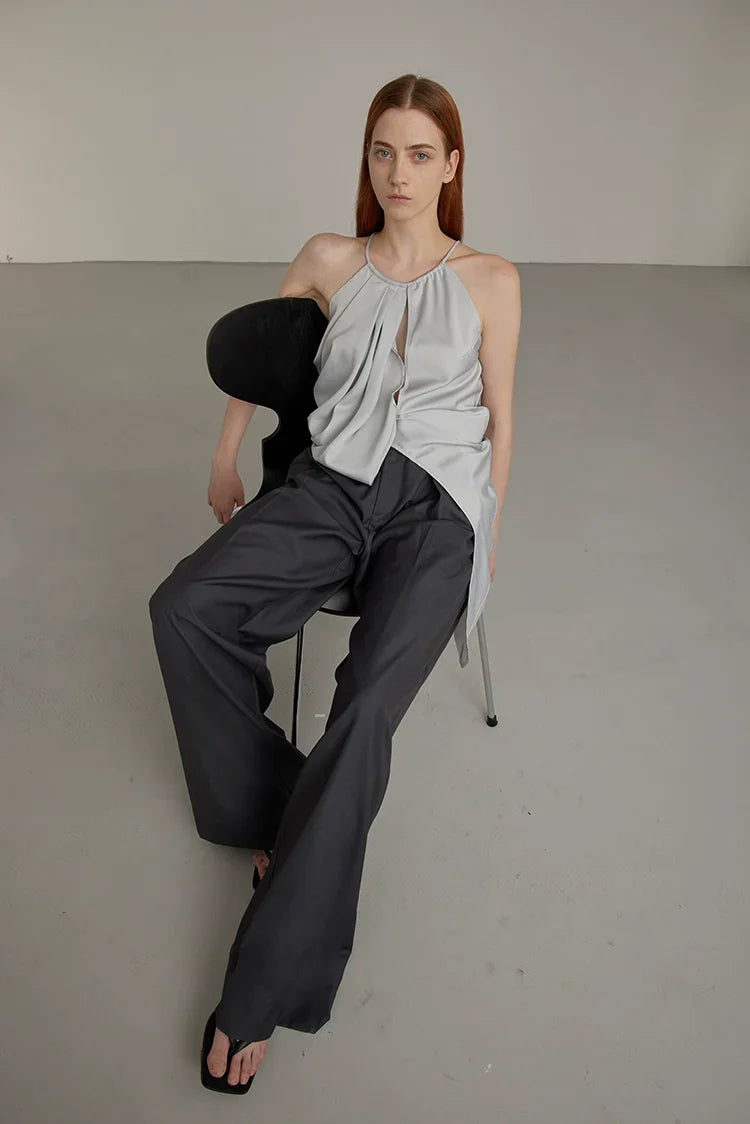 Black Wide-Leg High-Waist Trousers