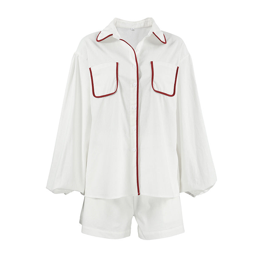 Fashionable White Cotton Modern Chic Comfortable ColorBlock Stylish Fall Suit