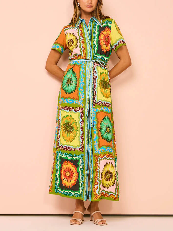 Special Sunflower Stylish Print Midi Dress Multi-Color / S Dresses