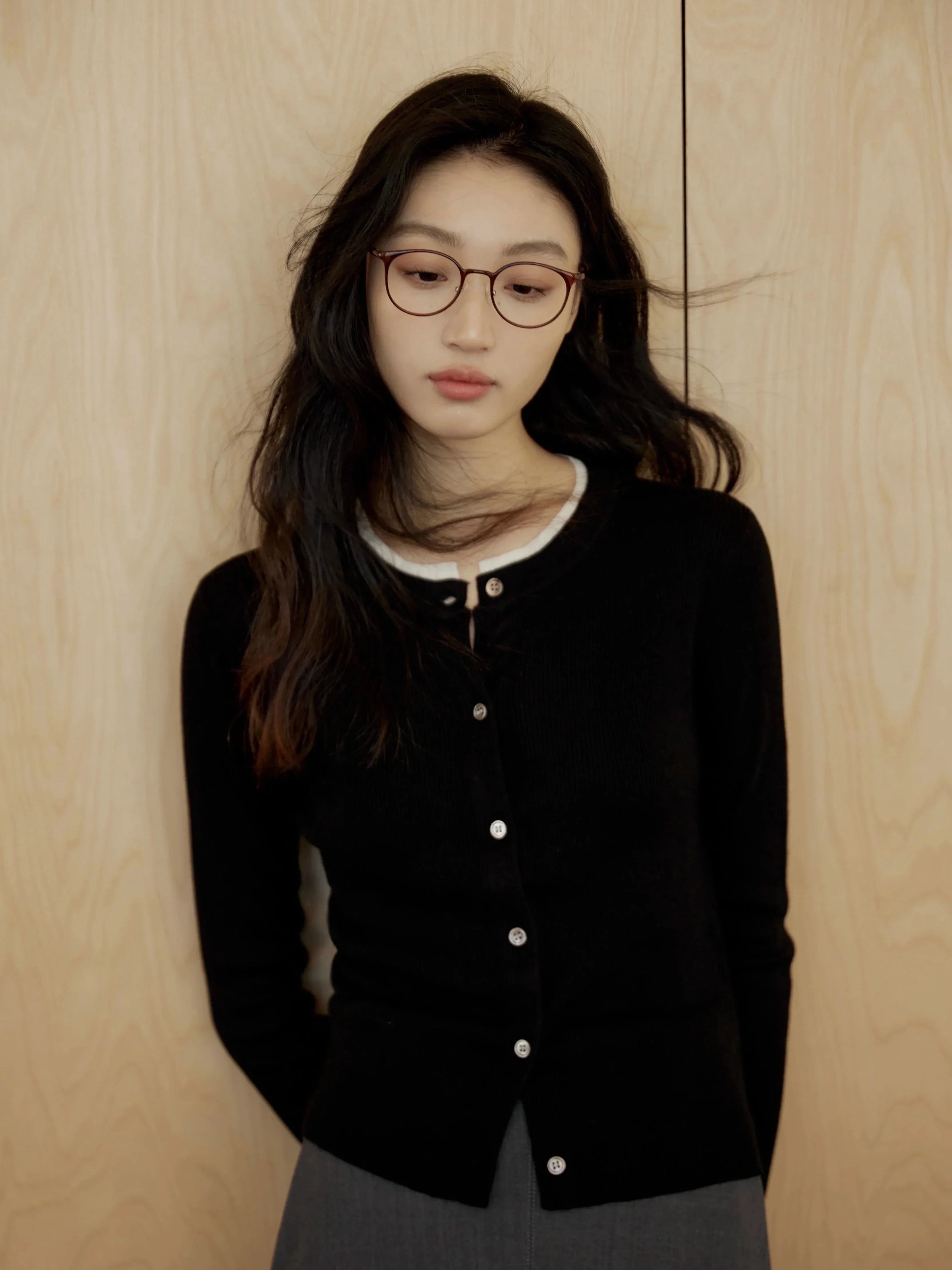 Button-Up Cardigan Sweater with White Inner Layer