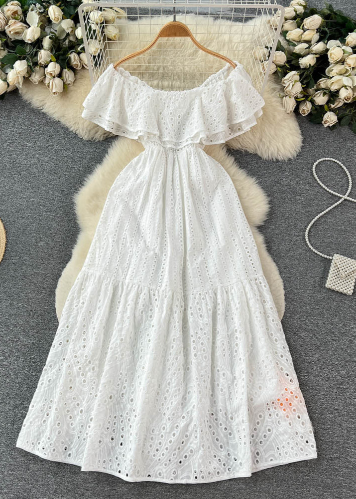 Lunara Eyelet Off-Shoulder Dress White Ruffle Midi