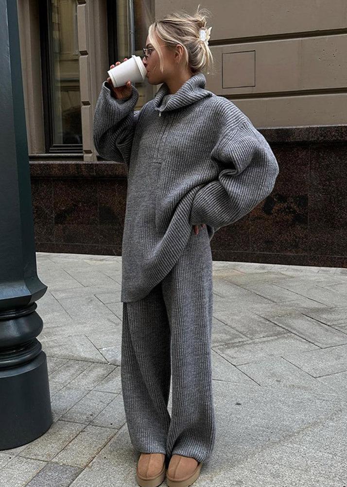 Luxe Gray Ribbed Lounge Set