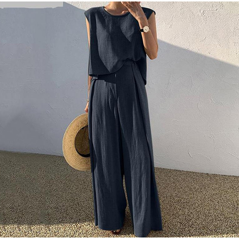 Linen Blends Casual Pants Set