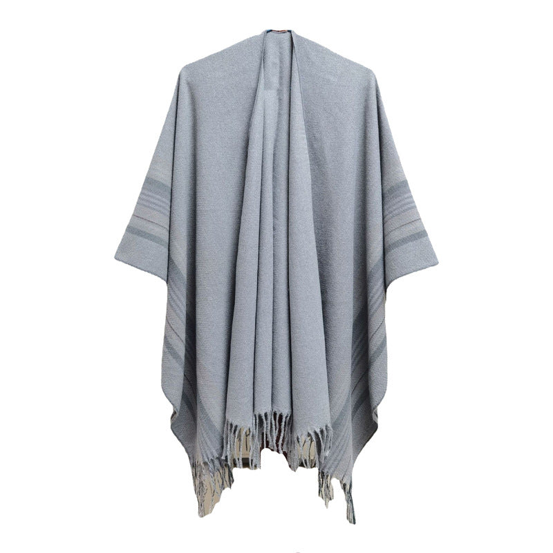 New Europeanstyle Simple Fashionable Split Polyester Striped Scarf