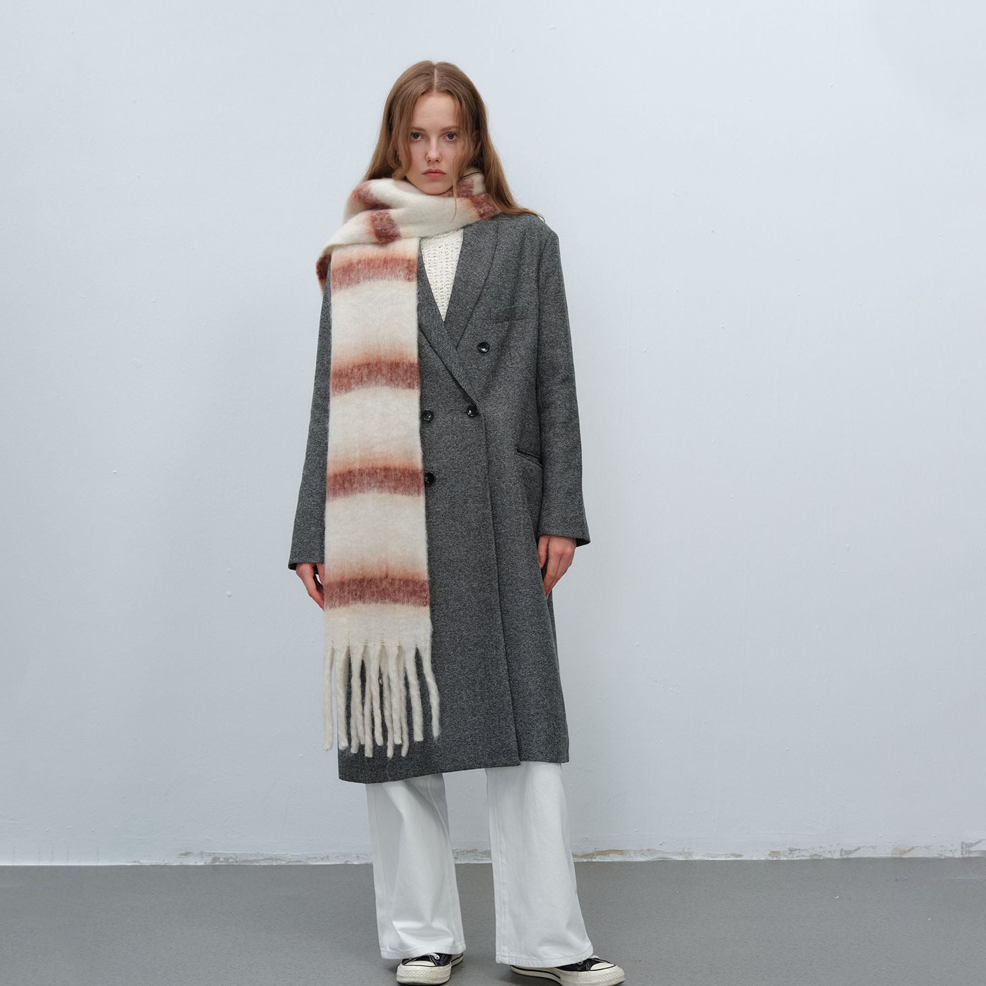 Thickened Warm Simple Striped Imitationmohair Plaid Scarf