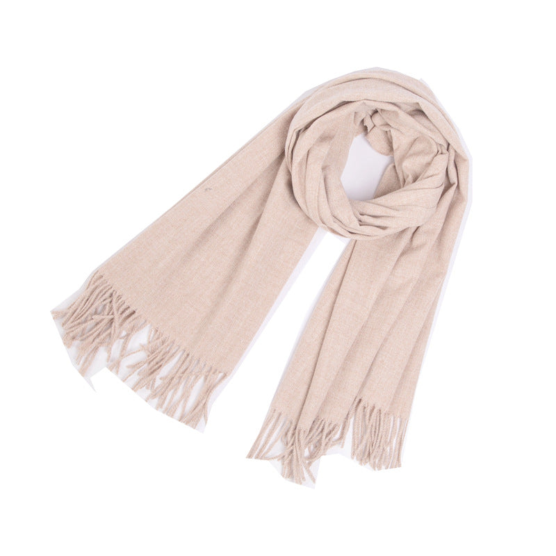 New Autumn Winter Fullpolyester Tassel Solidcolored Versatile Scarf