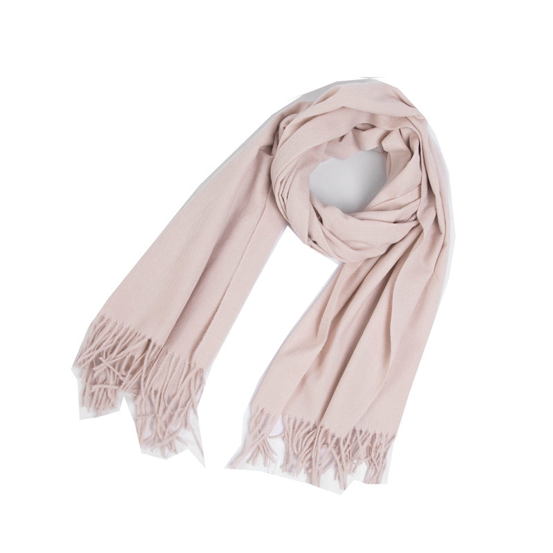 New Autumn Winter Fullpolyester Tassel Solidcolored Versatile Scarf