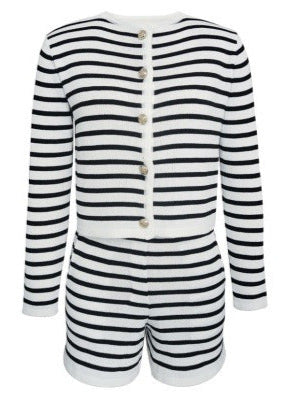 Marseille Knit Set Striped Cardigan & High-Waisted Shorts