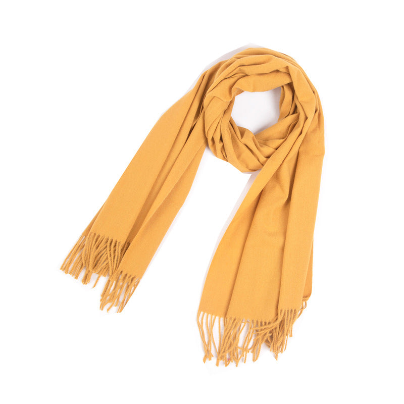New Autumn Winter Fullpolyester Tassel Solidcolored Versatile Scarf