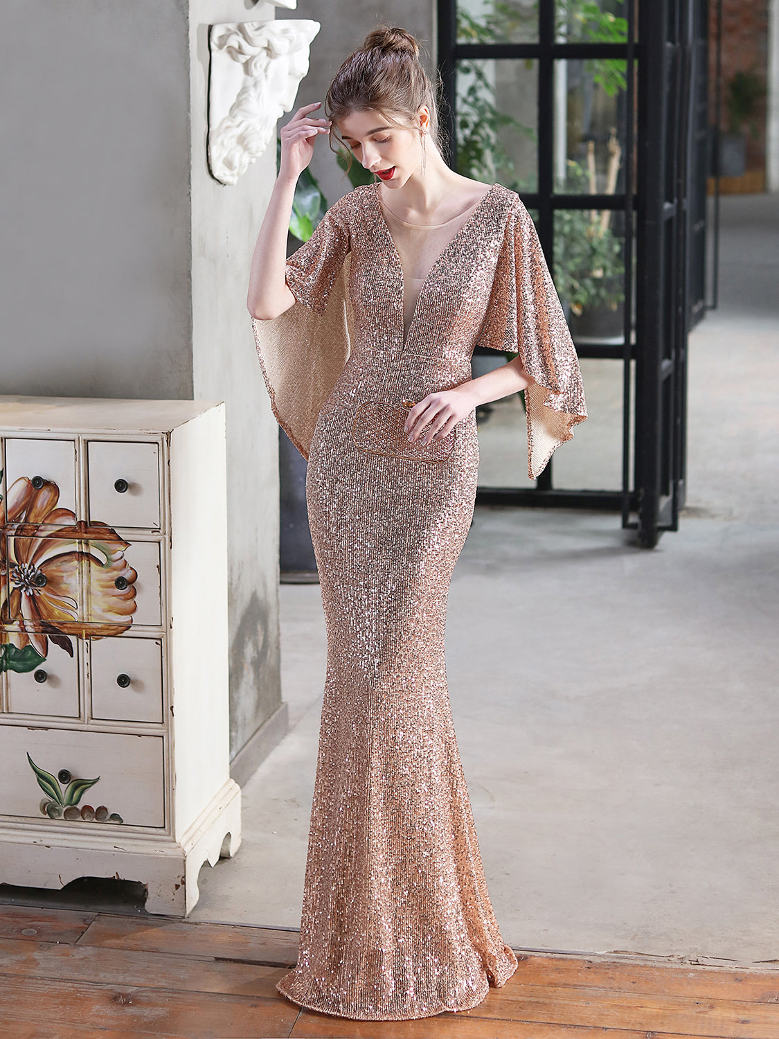Angel wings elegant evening dress