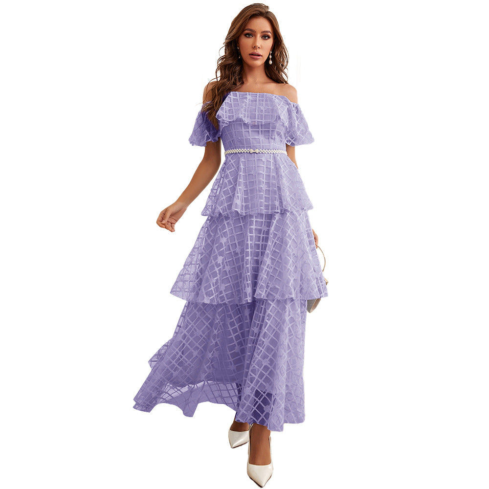 Maxi Dress High Waist off Neck Slim Elegant Dress