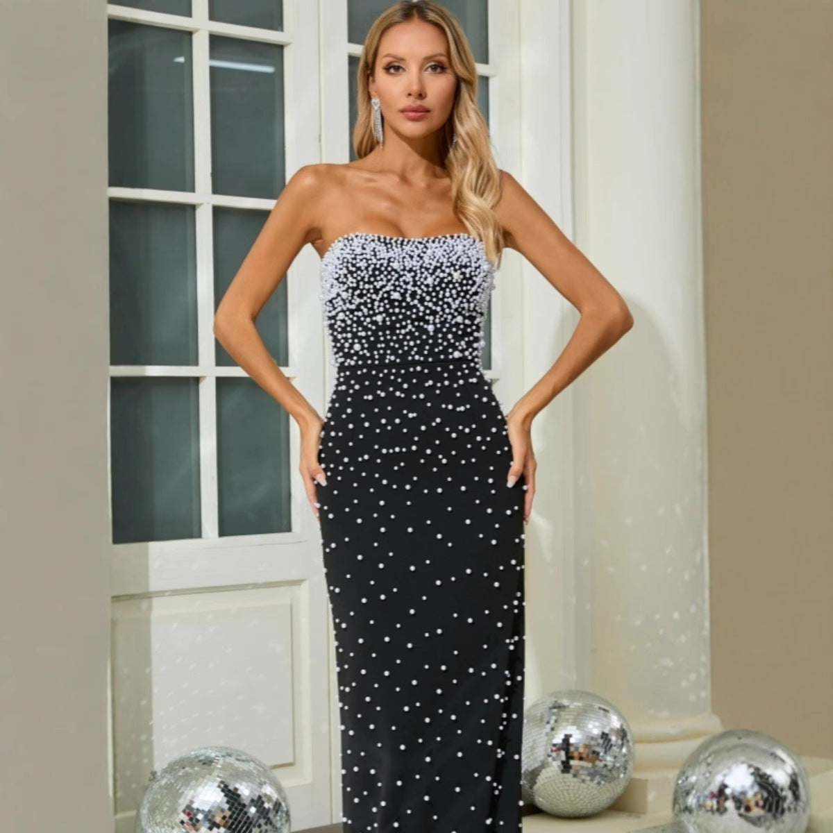 Beaded Strapless Bandage Elegant Evening Prom Dress