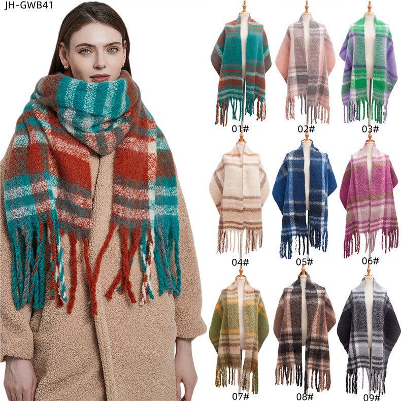 New Autumn Winter Thickened Coarsetassel Plaid Warm Scarf