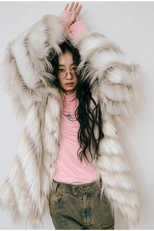 Retro imitation fox fur coat