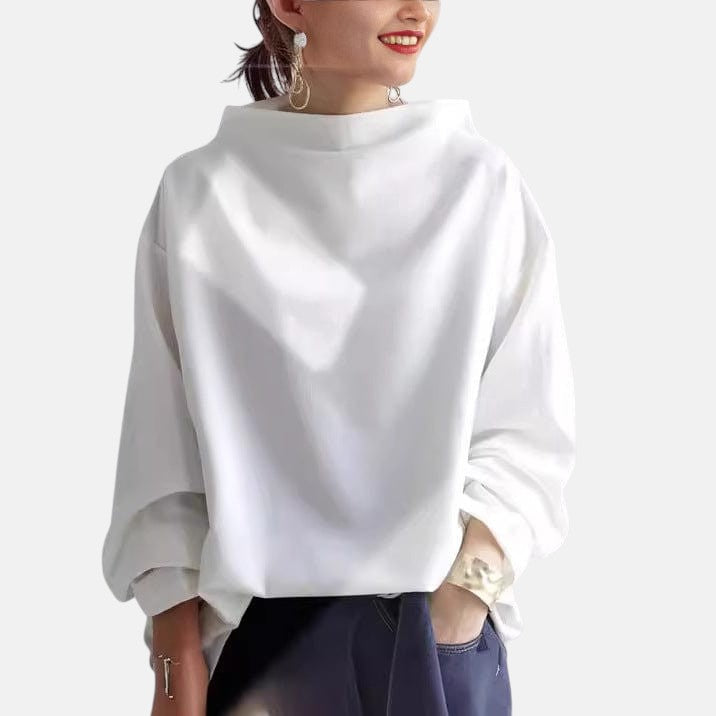 High Neck Drop Shoulder Oversized Long Sleeve Sweater