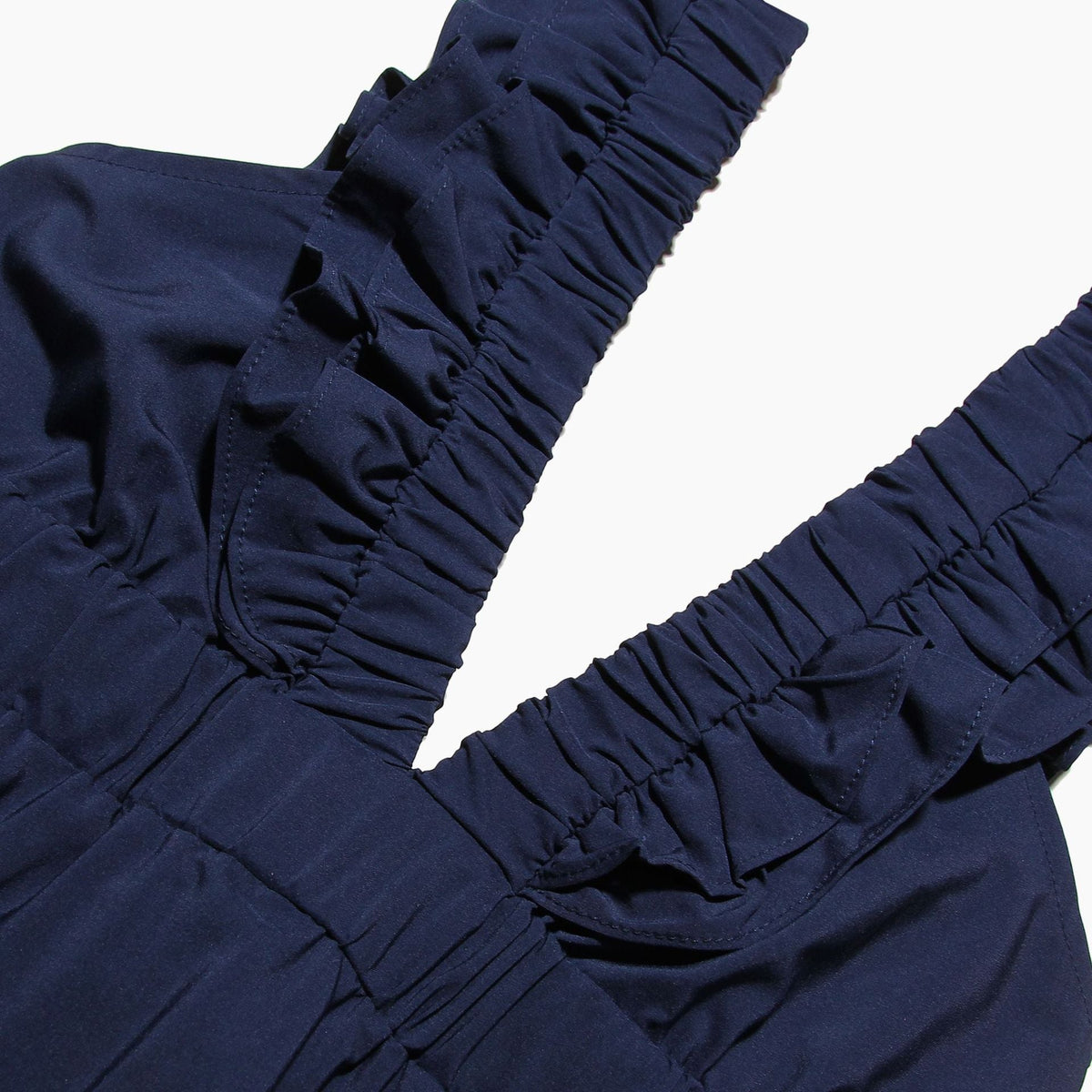 Deep V-Neck Ruffle Trim Tiered A-Line Mini Dress
